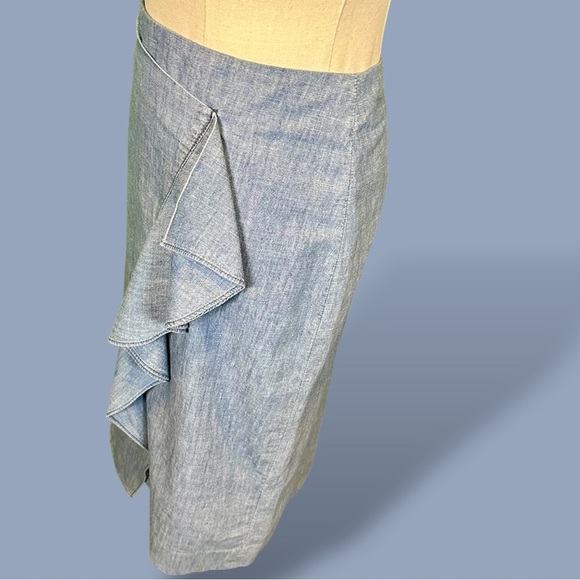 J. Crew ‘Cotton Ruffle Front Pencil Skirt’ in Chambray Blue Size 14 - Picture 8 of 16